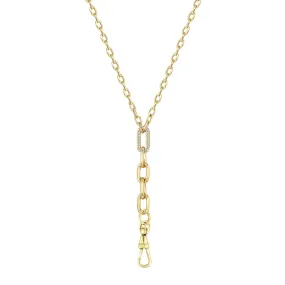 14k Mixed Small & Large Square Oval Chain with Diamond Link Lariat Necklace with Fob Clasp