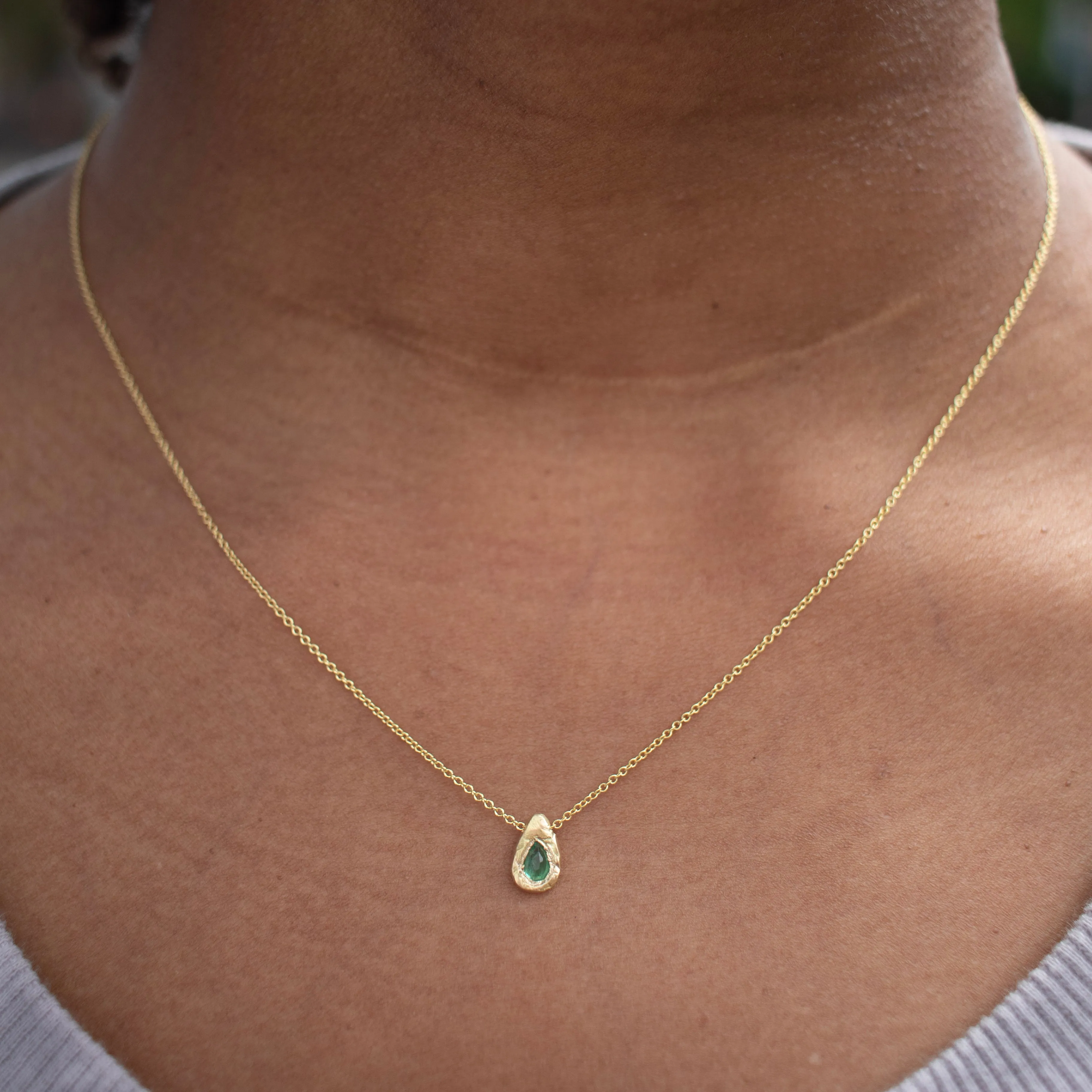 18K Teardrop Slider Necklace in Emerald