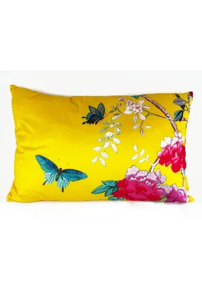 ANNA CHANDLER VELVET RECTANGLE CUSHION SAFFRON BIRDS