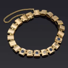 Antique Victorian 14K Yellow Gold Sapphire & Diamond Link Bracelet