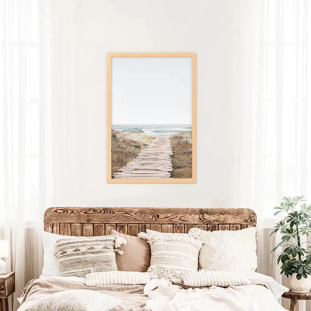 Beige Beach Pathway Wall Decor. Modern Boho Print