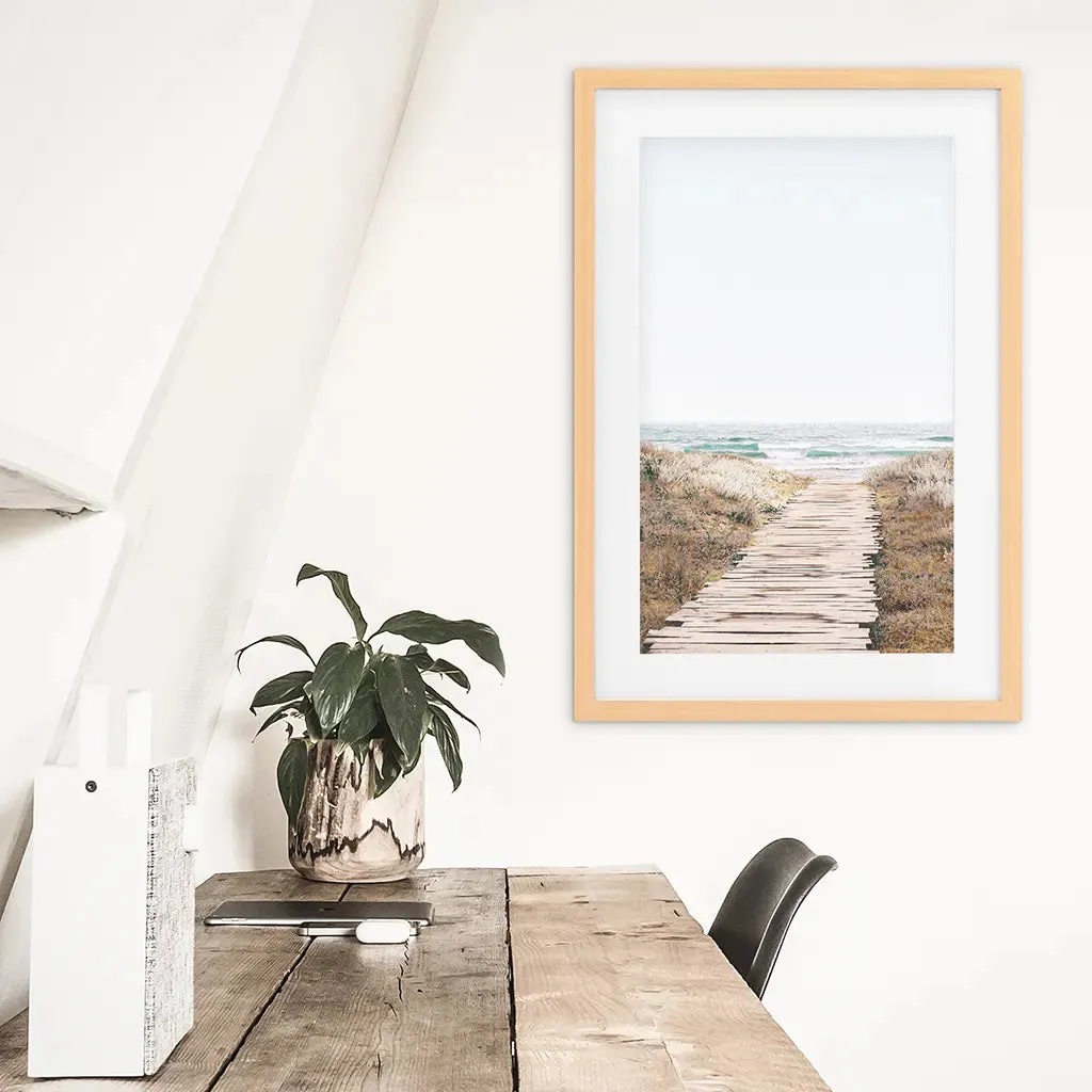 Beige Beach Pathway Wall Decor. Modern Boho Print