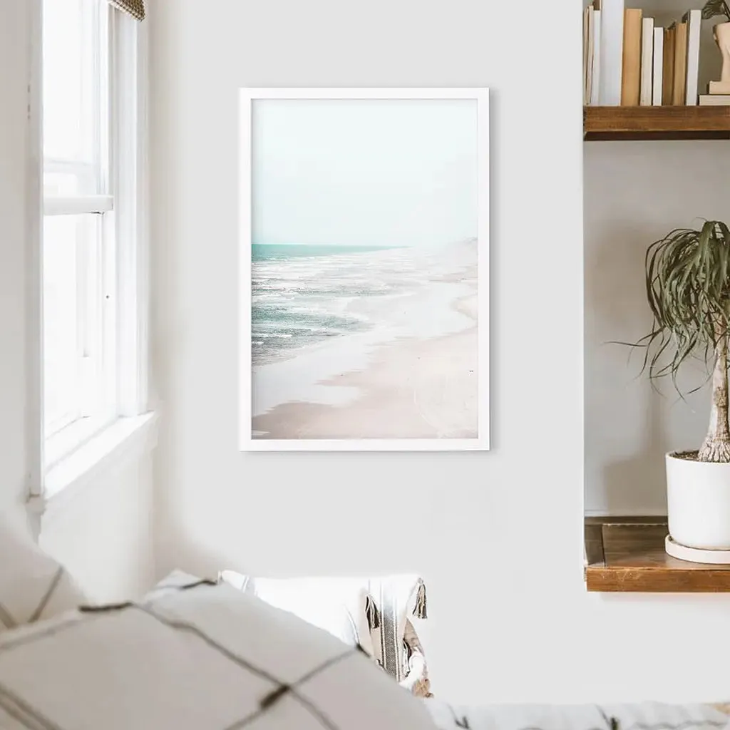 Beige Coastal Beach Wall Art Print. Ocean Waves