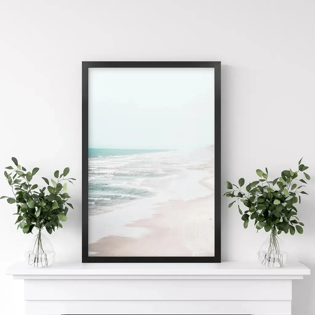 Beige Coastal Beach Wall Art Print. Ocean Waves