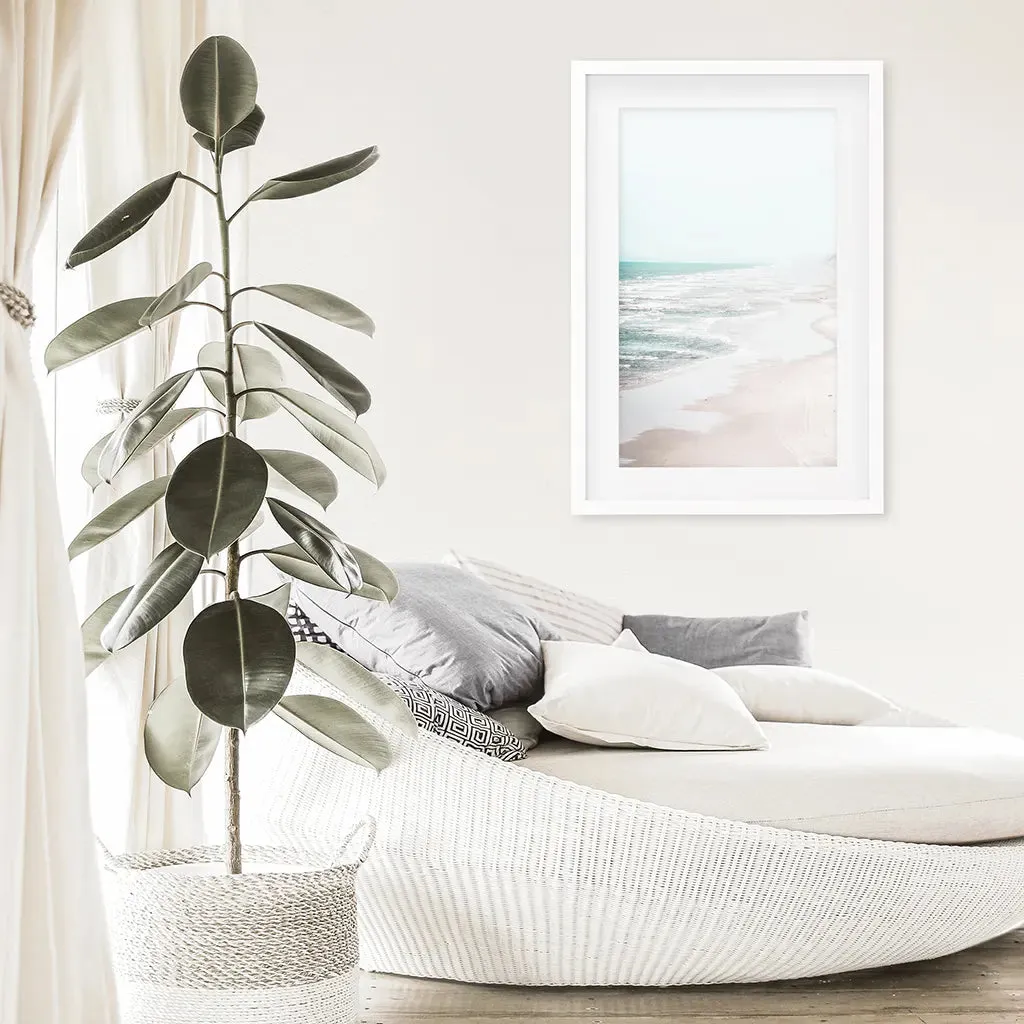 Beige Coastal Beach Wall Art Print. Ocean Waves