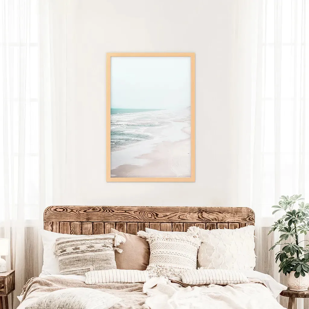 Beige Coastal Beach Wall Art Print. Ocean Waves