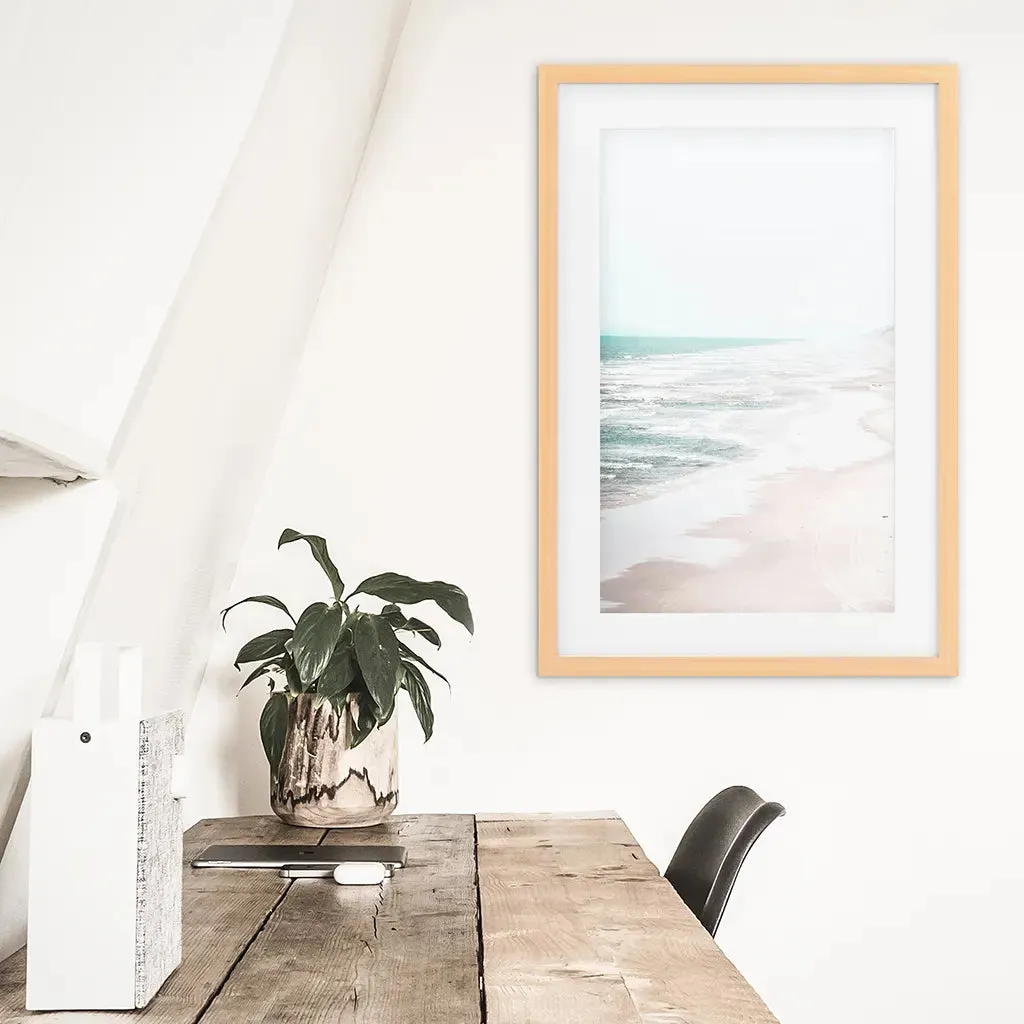 Beige Coastal Beach Wall Art Print. Ocean Waves