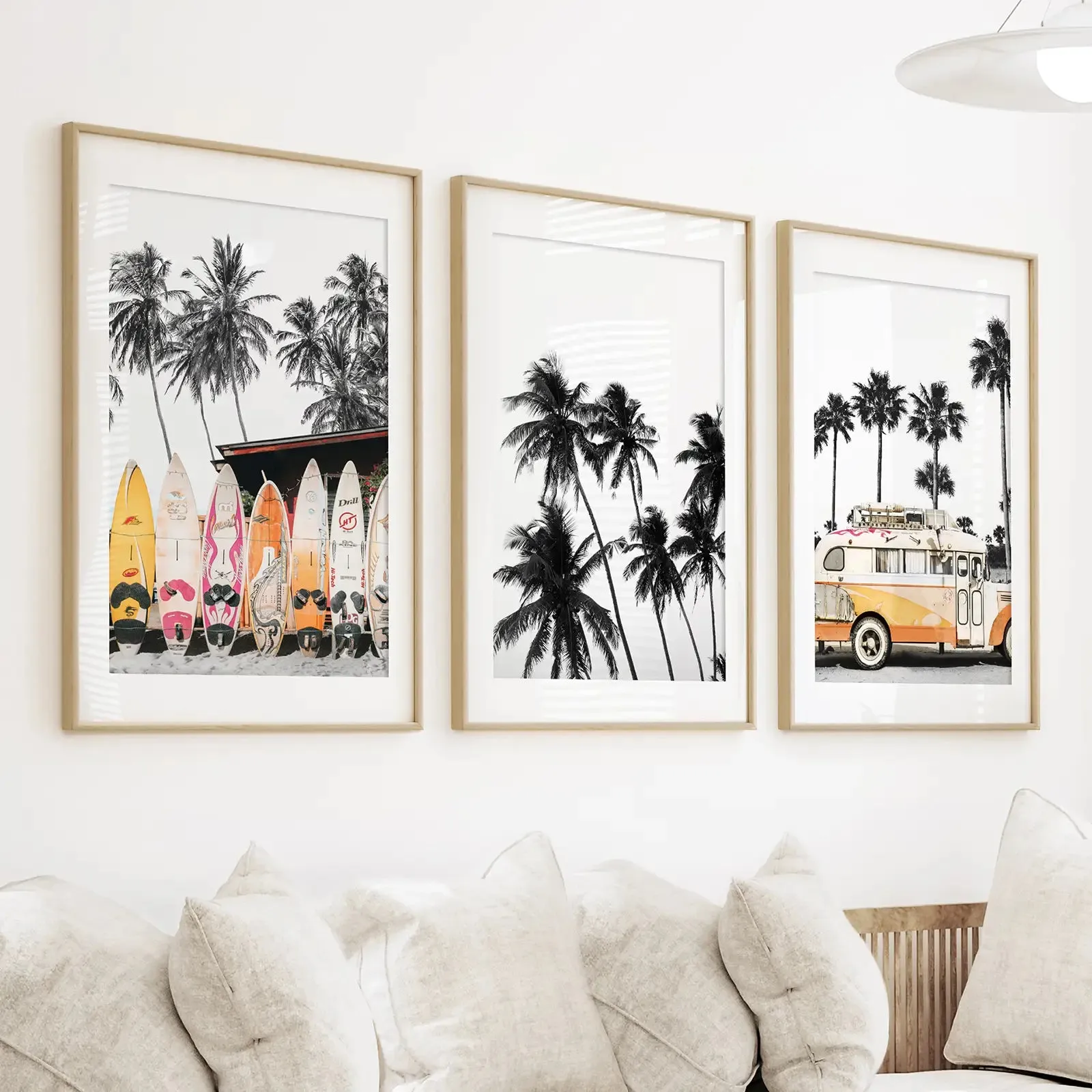 Black and Orange Surfing Art Prints. Bus, Palms, Surfboards