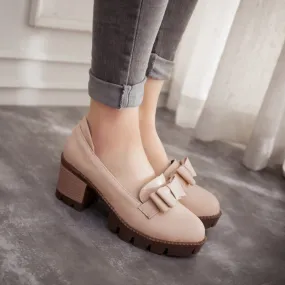 Bow Chunky Heels Medium Heel Shoes for Woman 2385