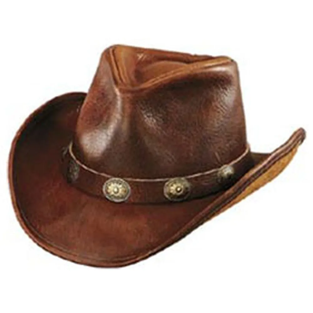 Brown Leather Cowboy Hat With Leather Buckle Trim