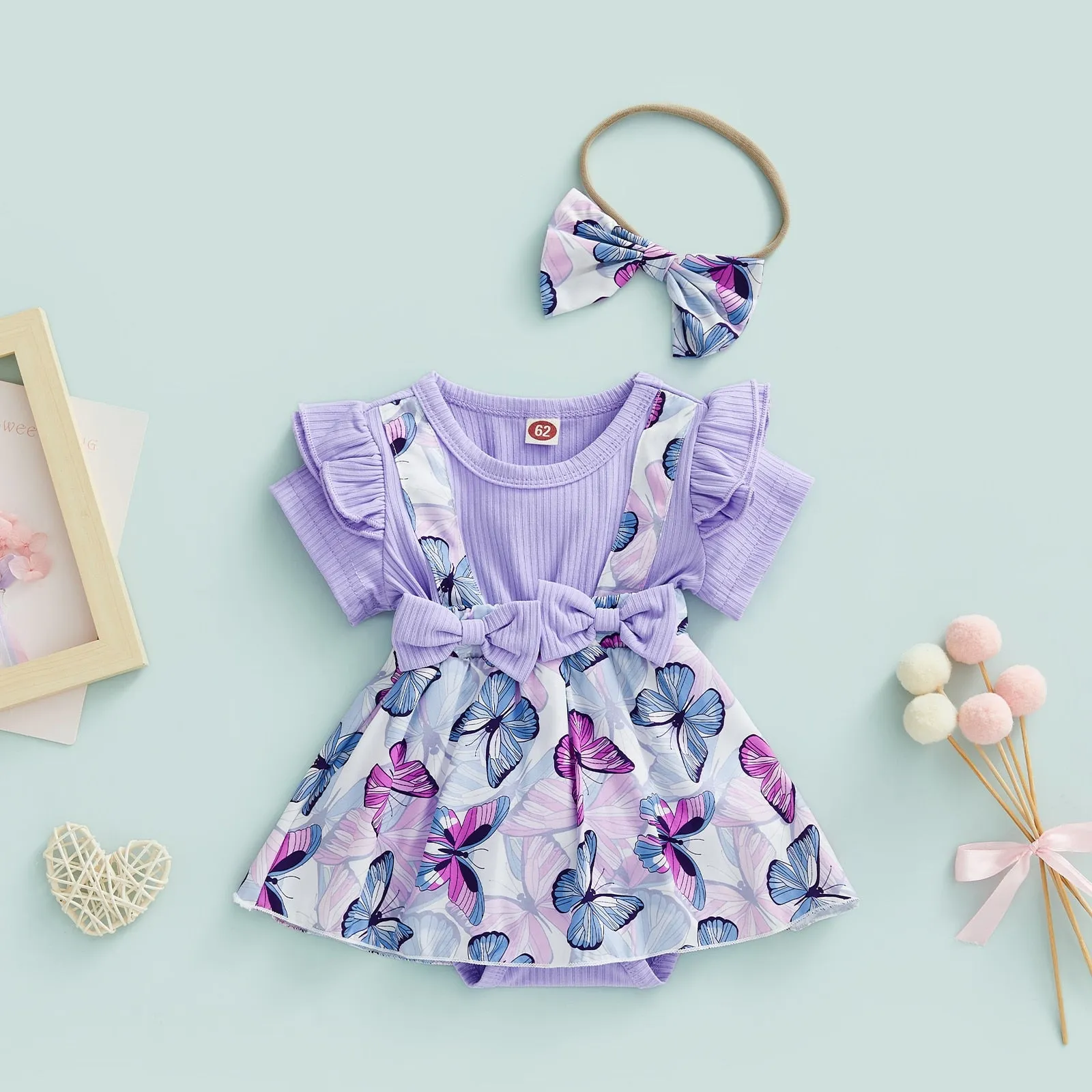 BUTTERFLY Lavender Romper Dress with Headband