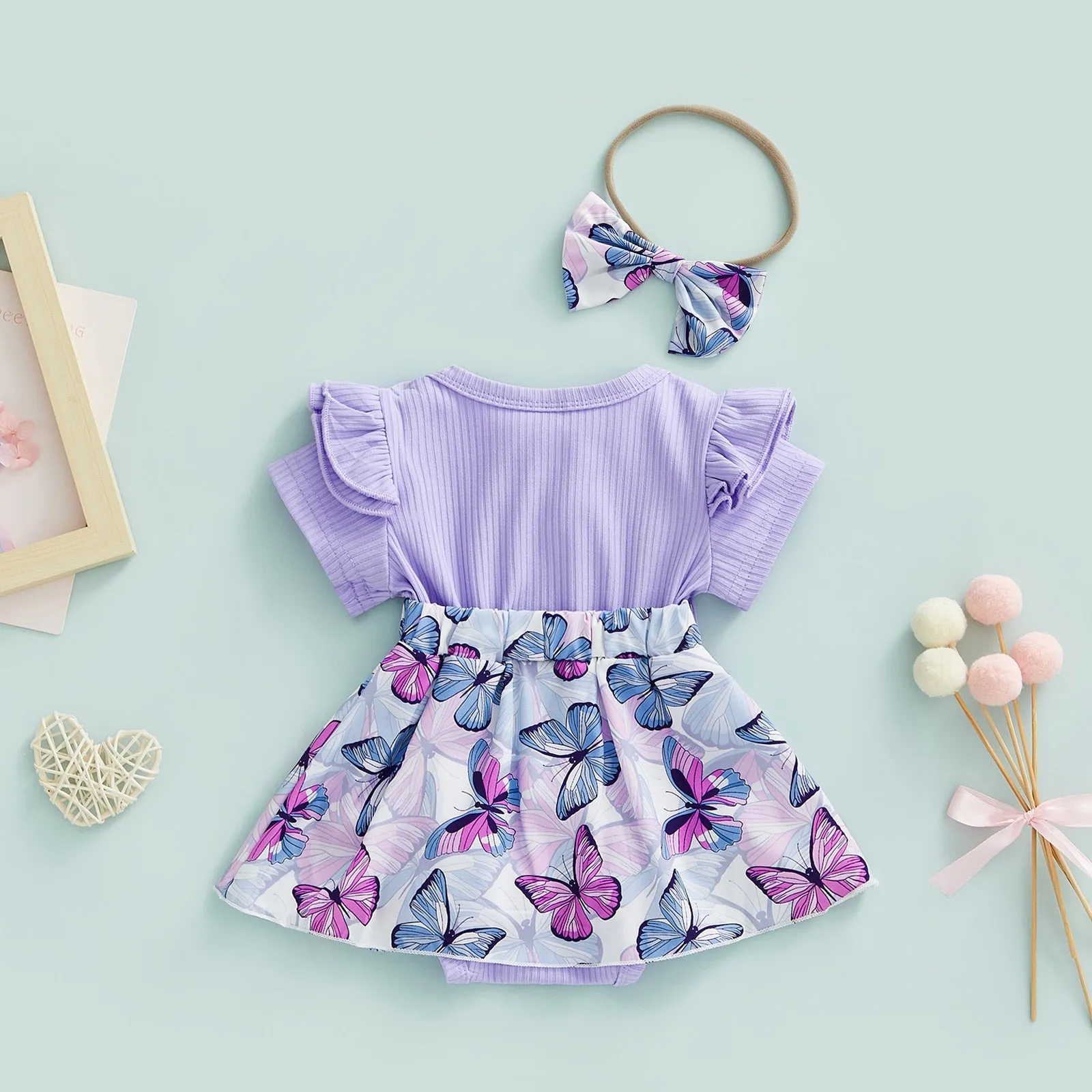 BUTTERFLY Lavender Romper Dress with Headband