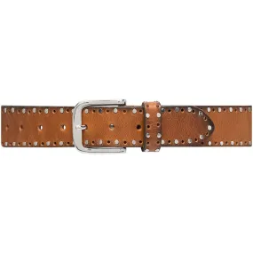 Cool leather belt with details / 15870 - Cognac