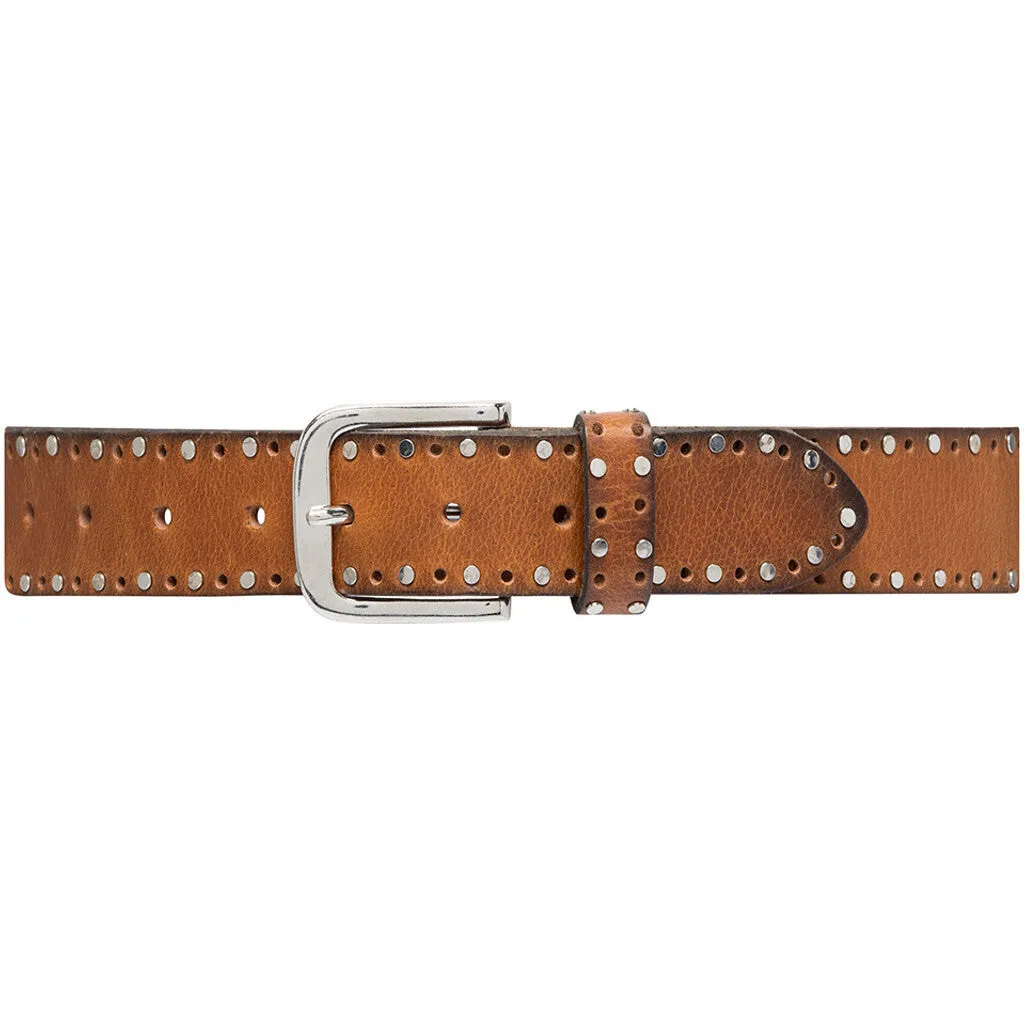 Cool leather belt with details / 15870 - Cognac