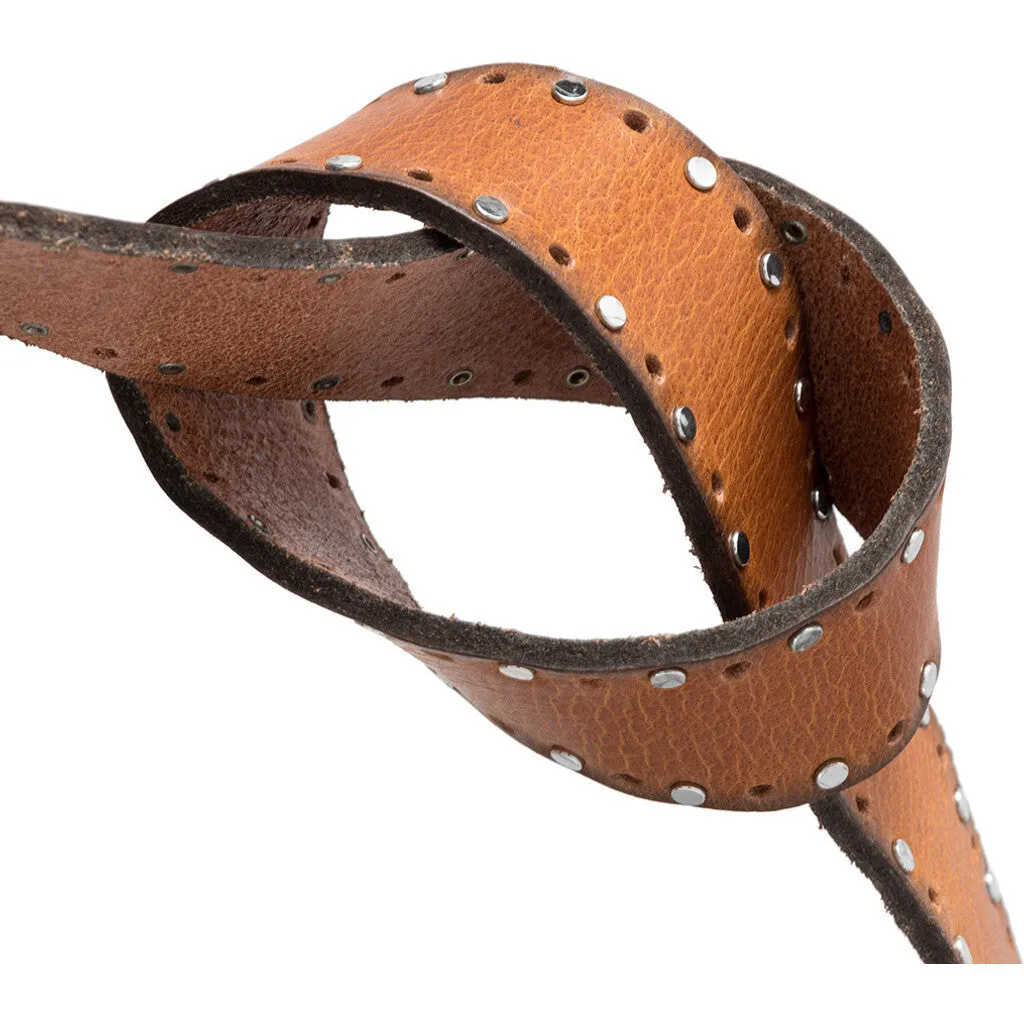 Cool leather belt with details / 15870 - Cognac