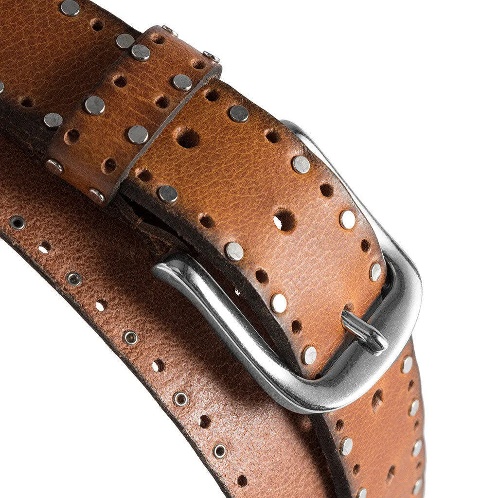 Cool leather belt with details / 15870 - Cognac