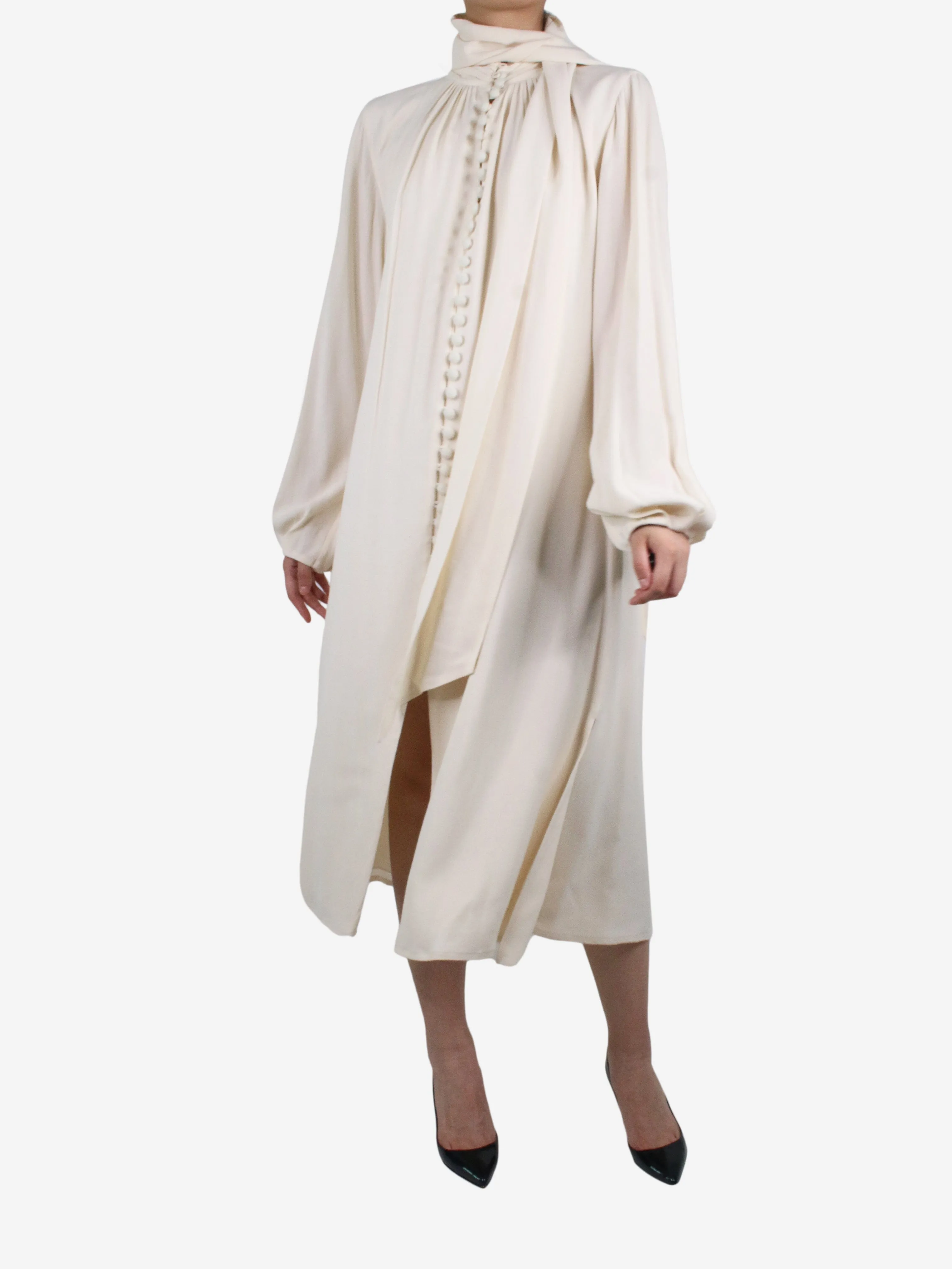 Cream long-sleeved buttoned dress - size FR 38