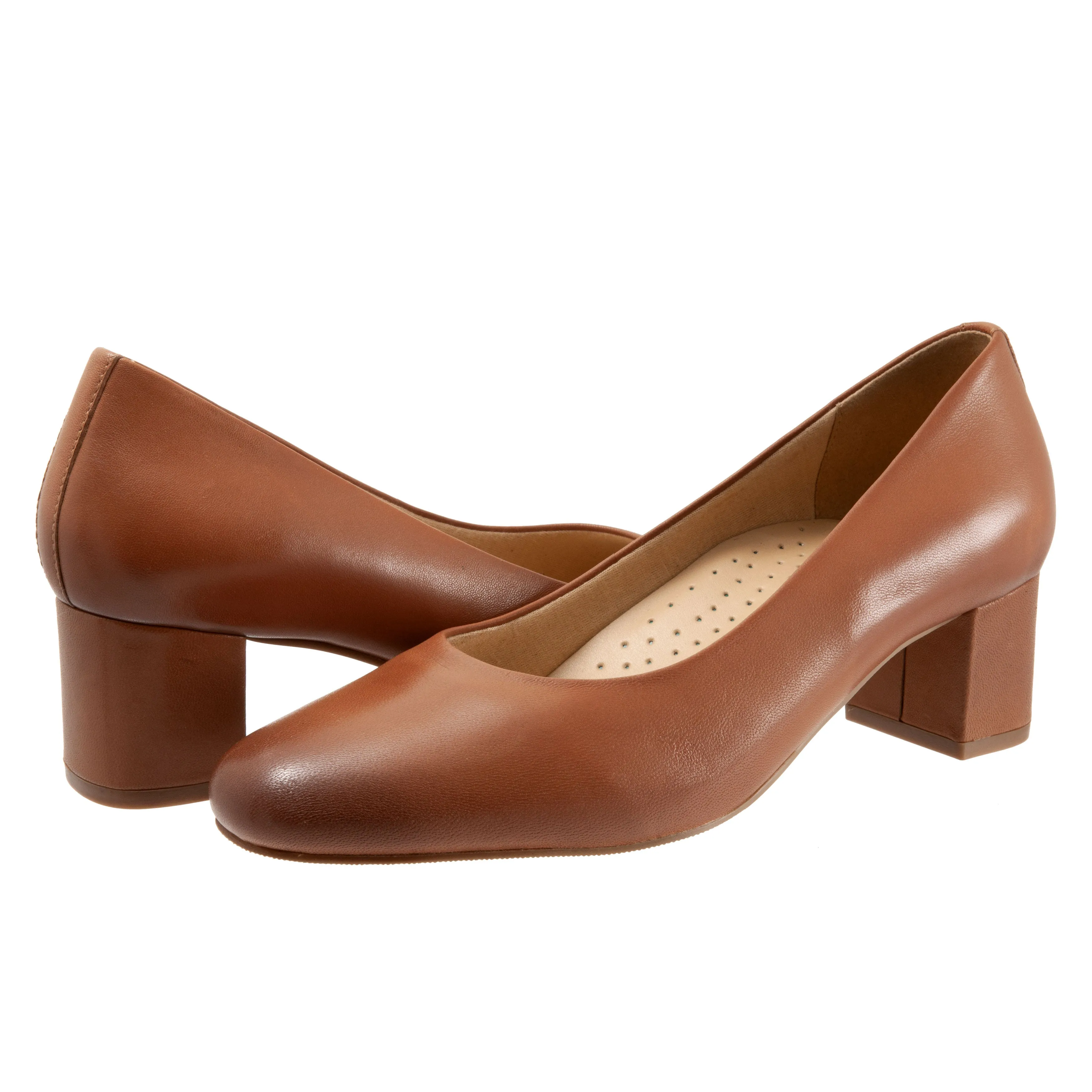 Daria Luggage Leather Mid Block Heel