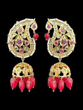 DER539 Kaan phool jhumka earrings in ruby (SHIPS IN 3 WEEKS  )