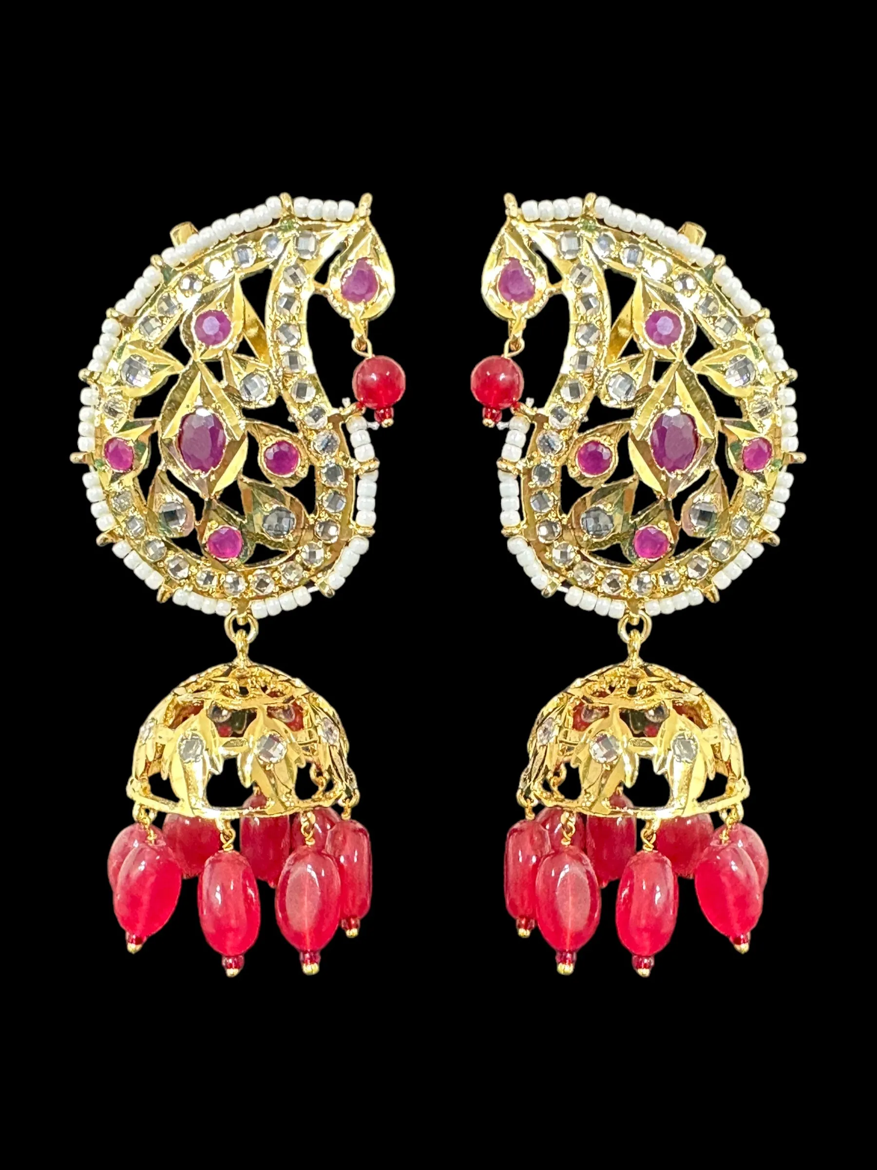 DER539 Kaan phool jhumka earrings in ruby (SHIPS IN 3 WEEKS  )