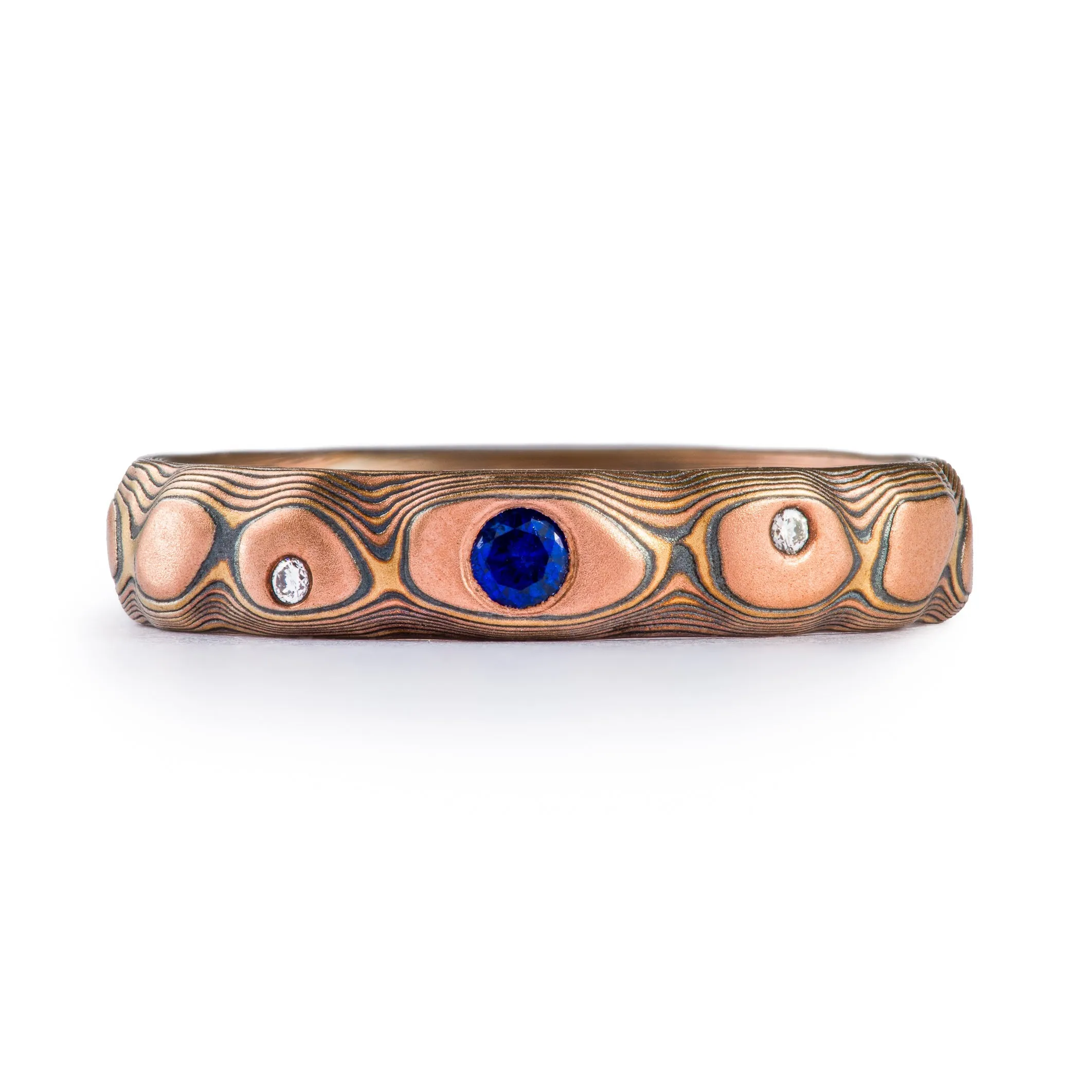 Enchanting Sapphire & Diamond Ring in Fire Palette and Guri Bori Pattern