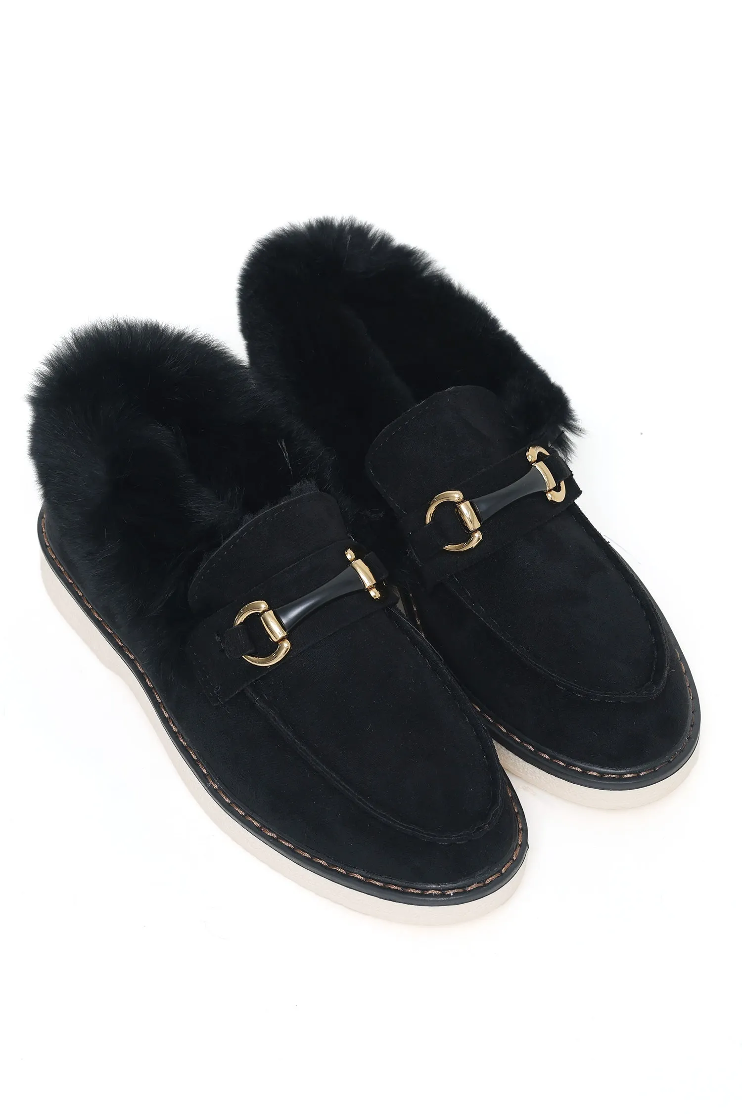 FUR SLIPONS-BLACK