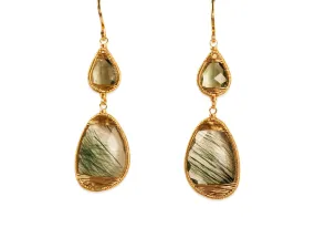 Green Sapphire and Green Rutilated Quartz Earrings