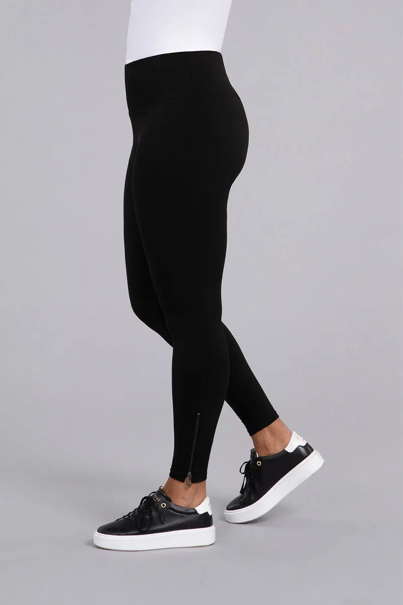 Jersey Fleece Back Zip Legging | Black