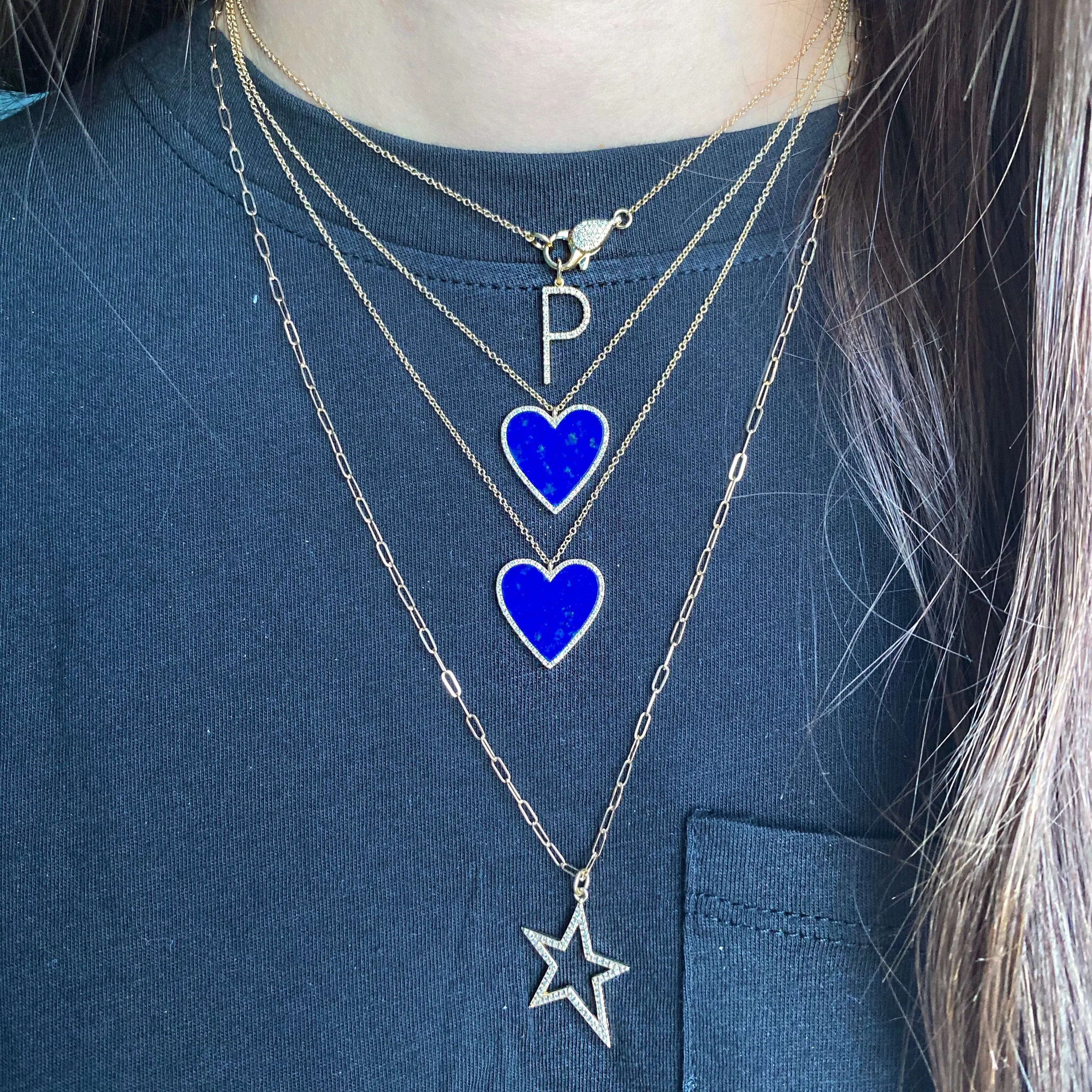 Large Lapis Diamond Heart Necklace