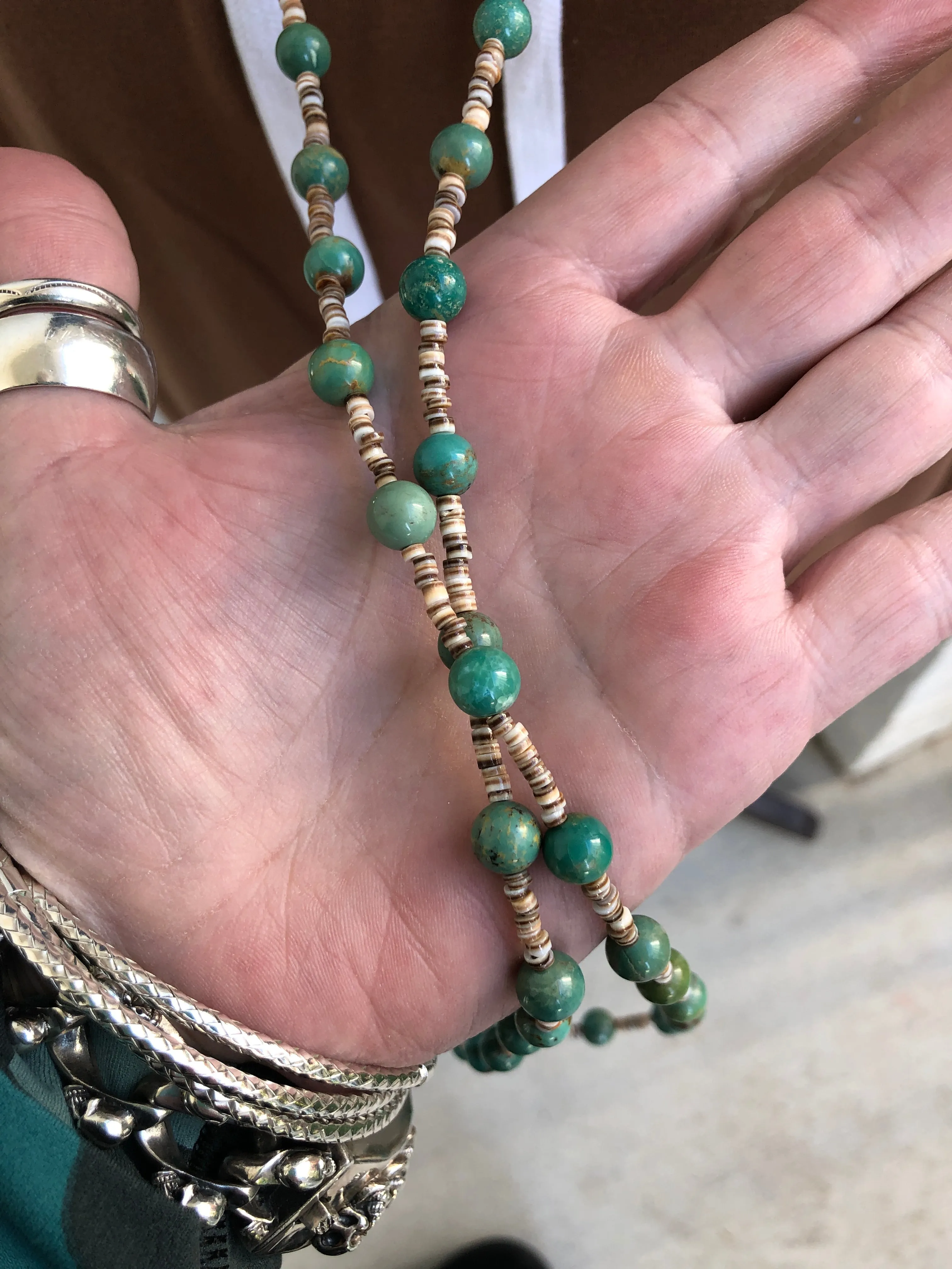 Long Round Turquoise and Heishi Strand