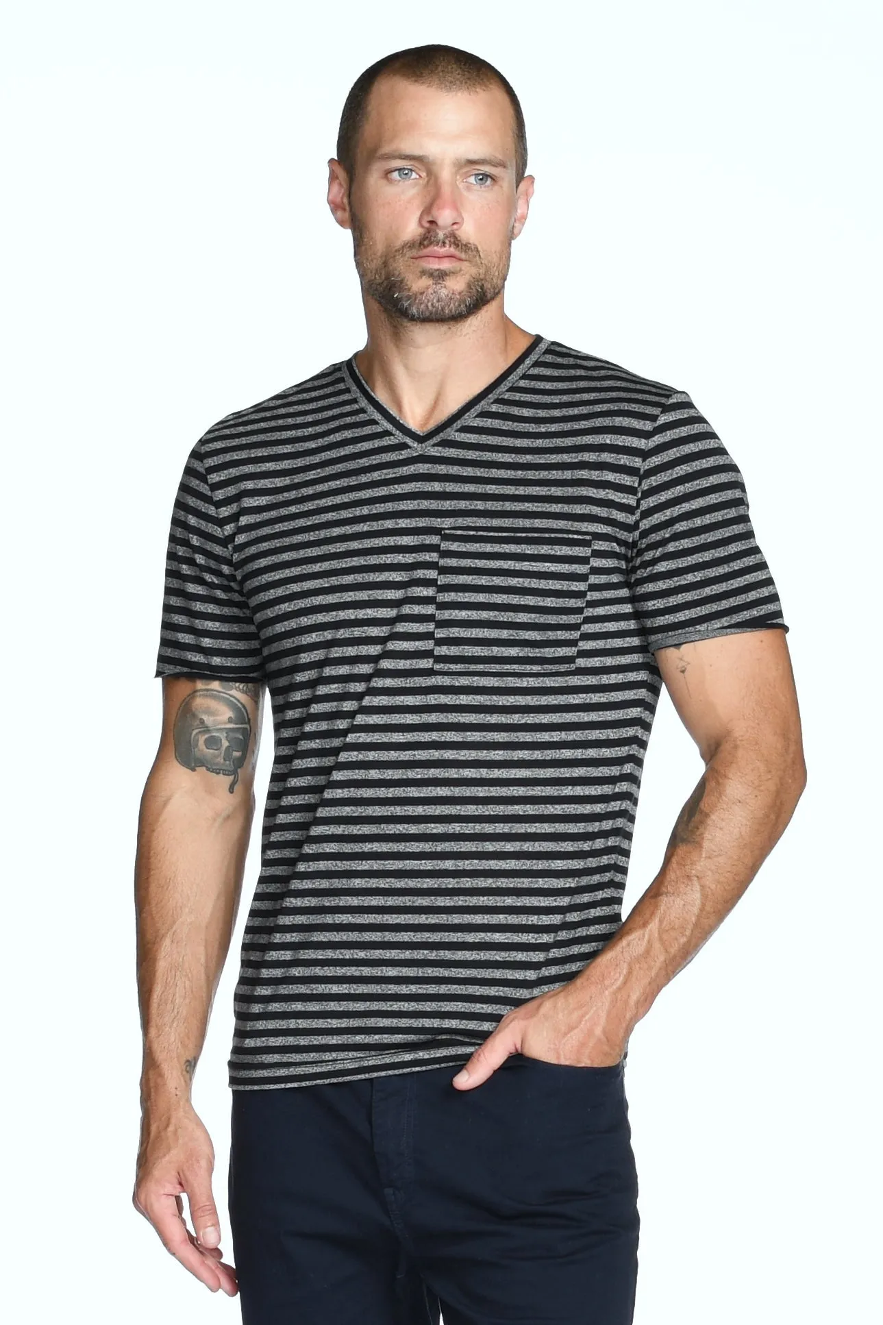 Men's Princeton Wide Pocket V-Neck Stripe Tee