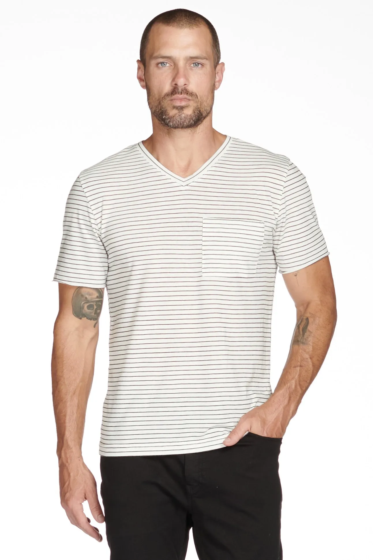 Men's Princeton Wide Pocket V-Neck Stripe Tee