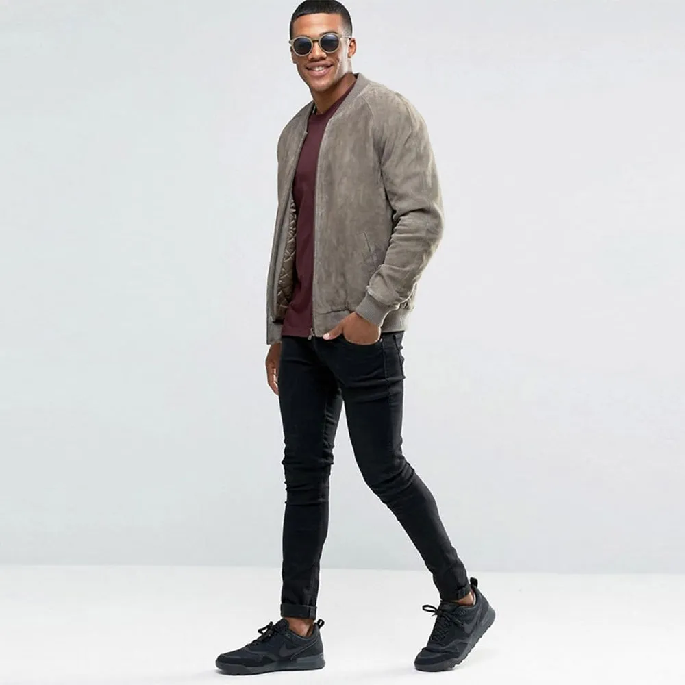 Men's Suede Bomber Jacket - Richard in Grey Suede