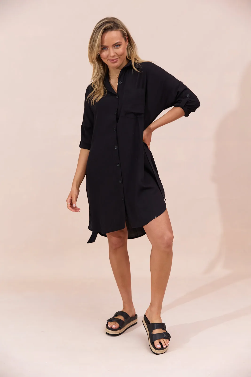 MYKONOS SHIRT DRESS - BLACK - Seconds