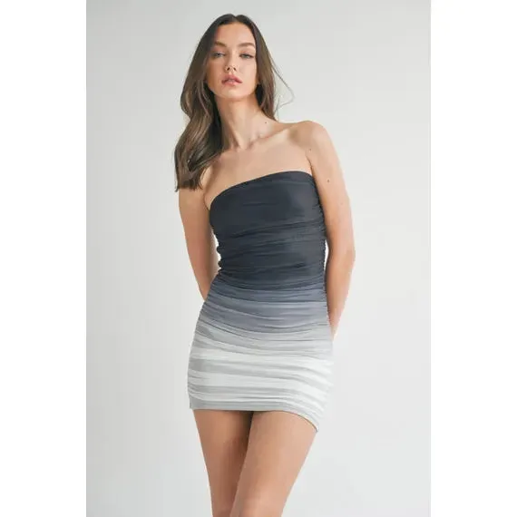 Ombré Ruched Tube Mini Bodycon Dress