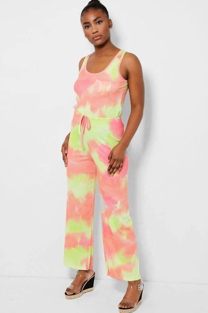 Orange Tie Dye Ribbed Jersey Jumpsuit