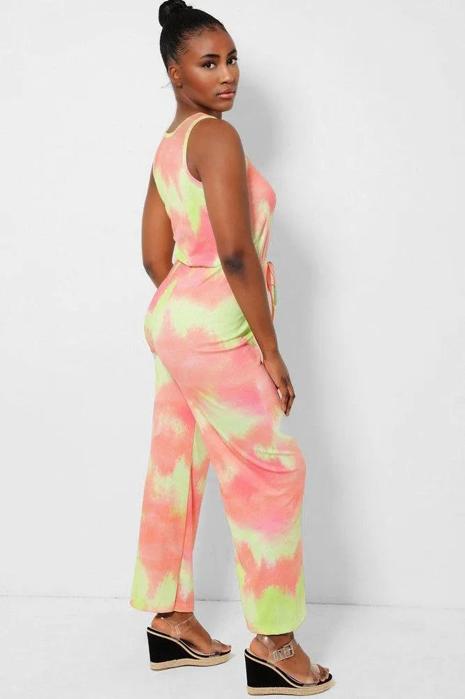 Orange Tie Dye Ribbed Jersey Jumpsuit