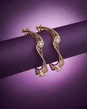 Pristine Curly Studded Gold Bangles (Pack of 2)