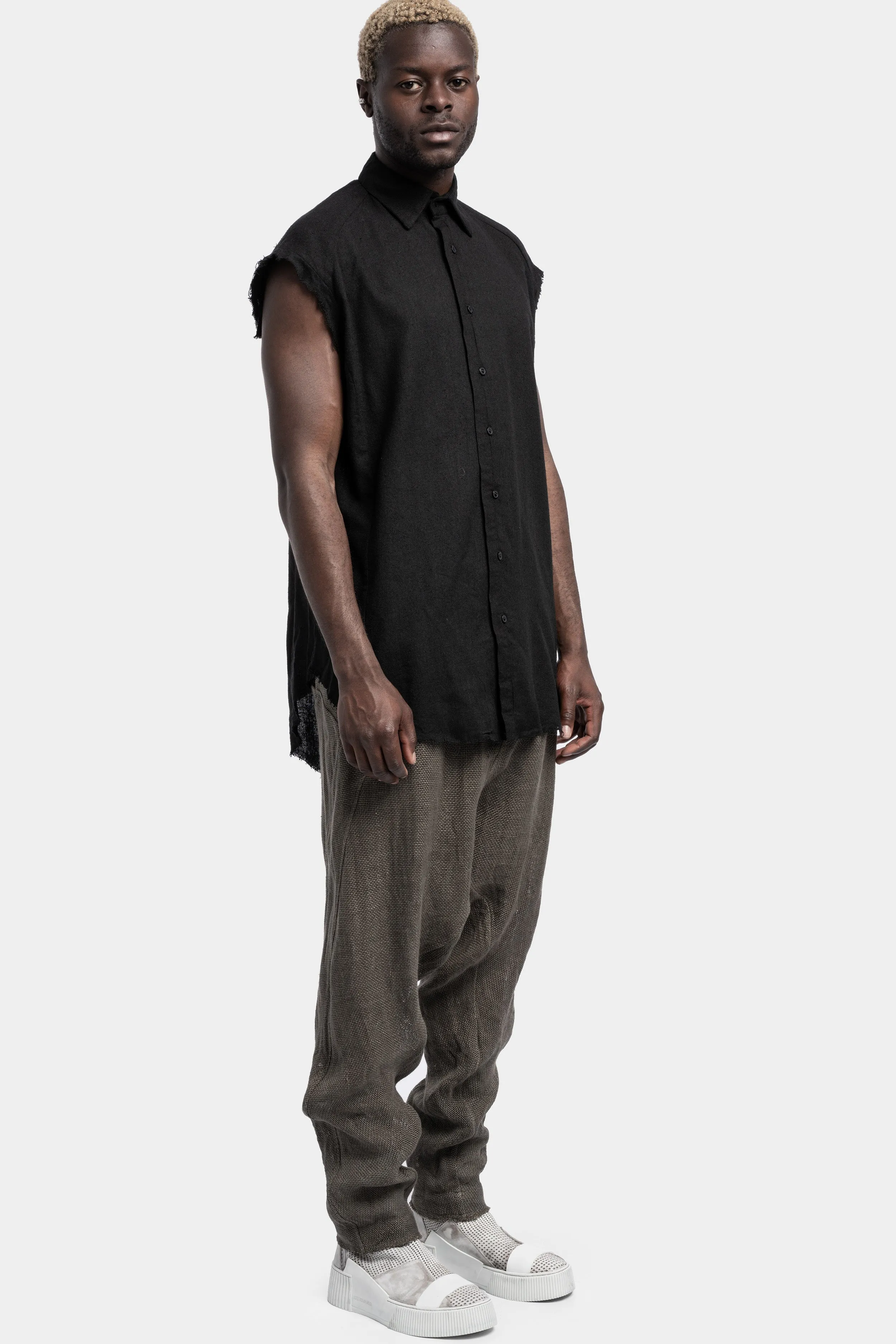 Raw silk sleeveless shirt