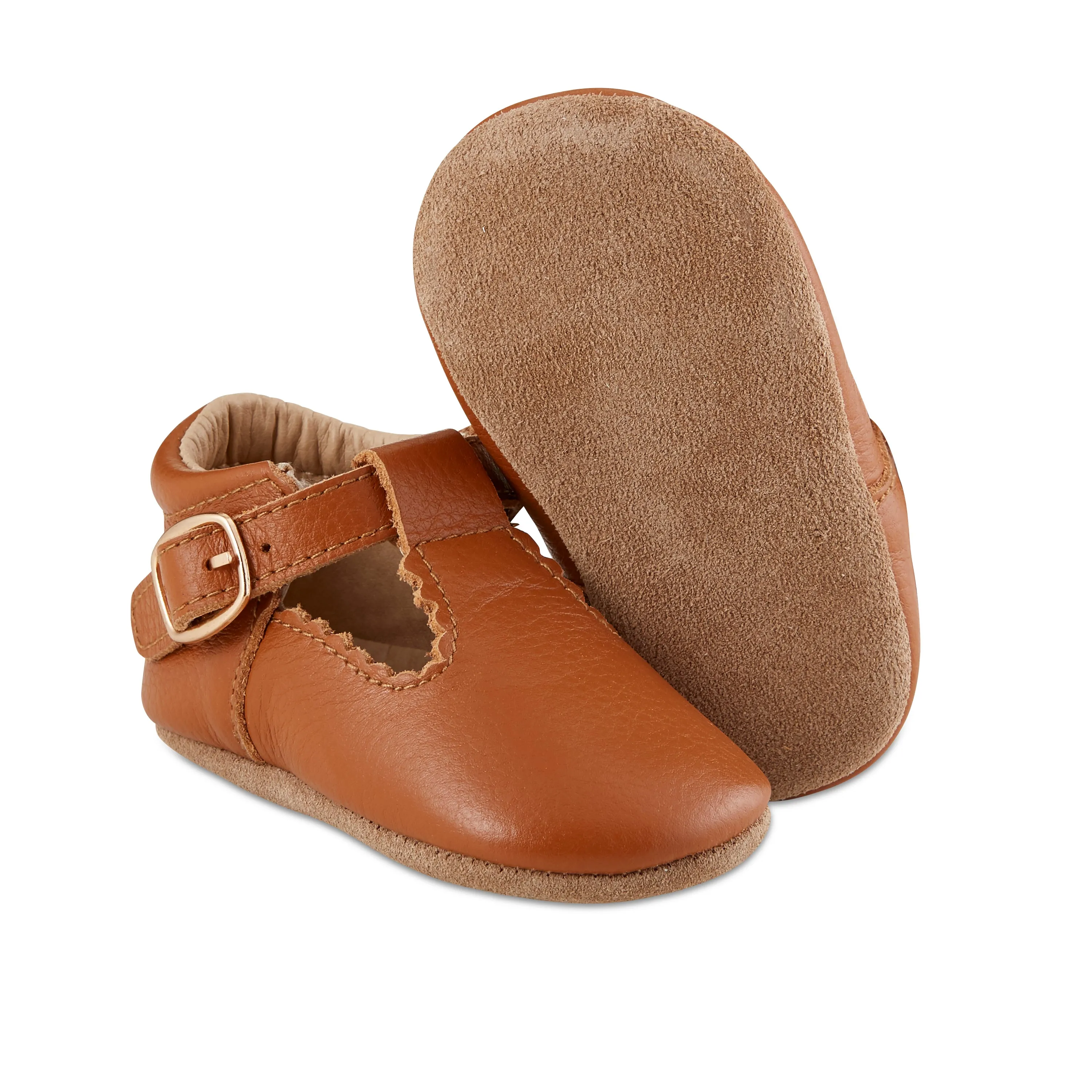 Soft-Sole Leather Mary Jane Moccasins - TAWNY