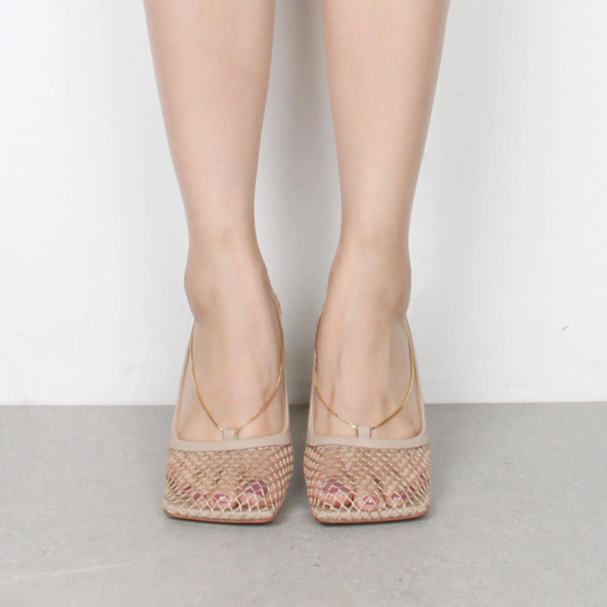 Stretch Mesh Square Sandals 90, Beige