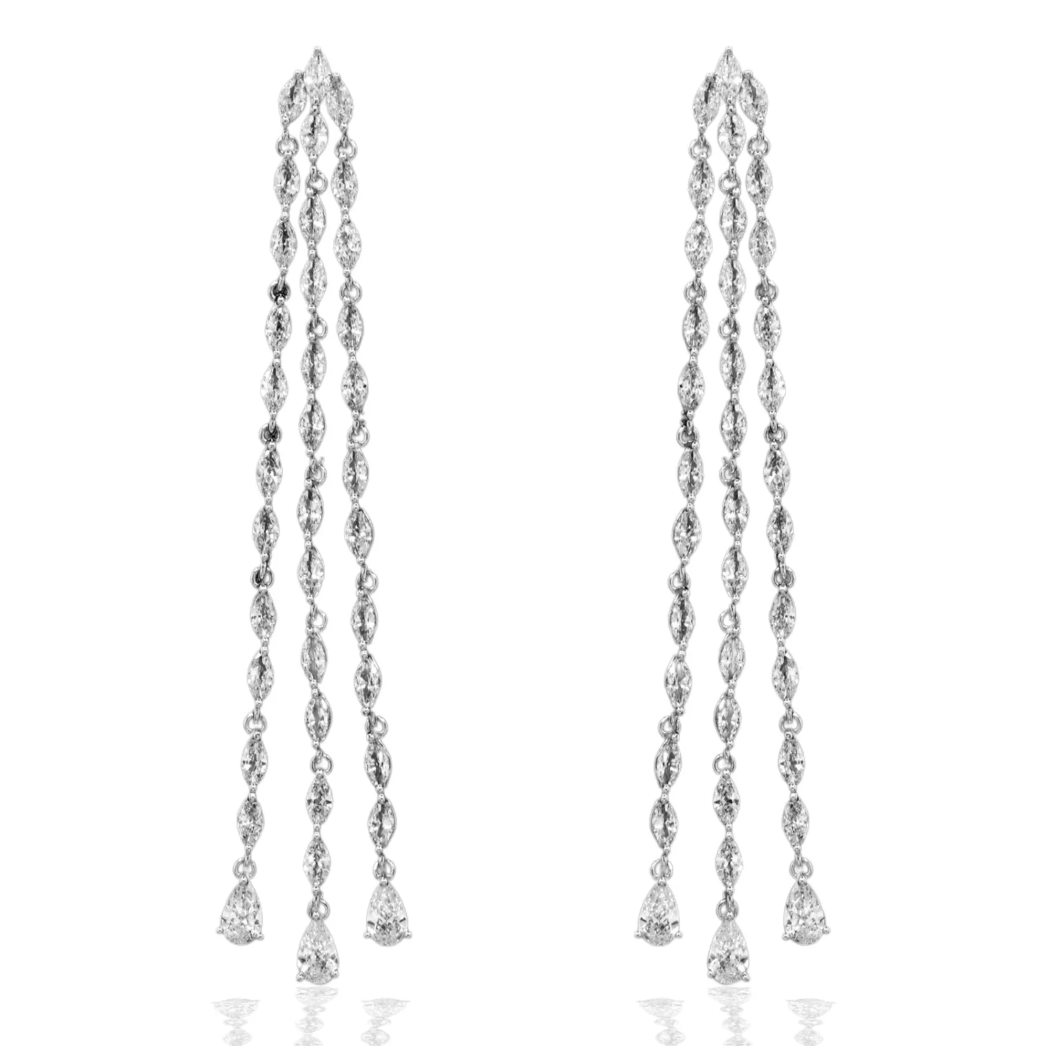 Triple Strand Extra Long CZ Earrings