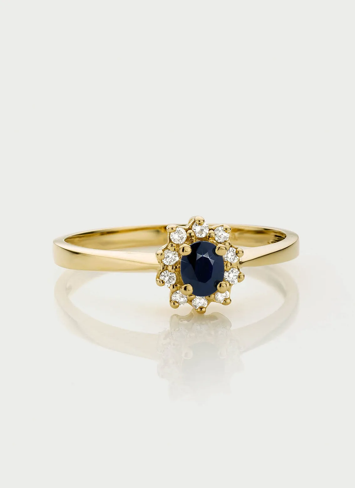 Triss halo diamond sapphire ring 14k gold