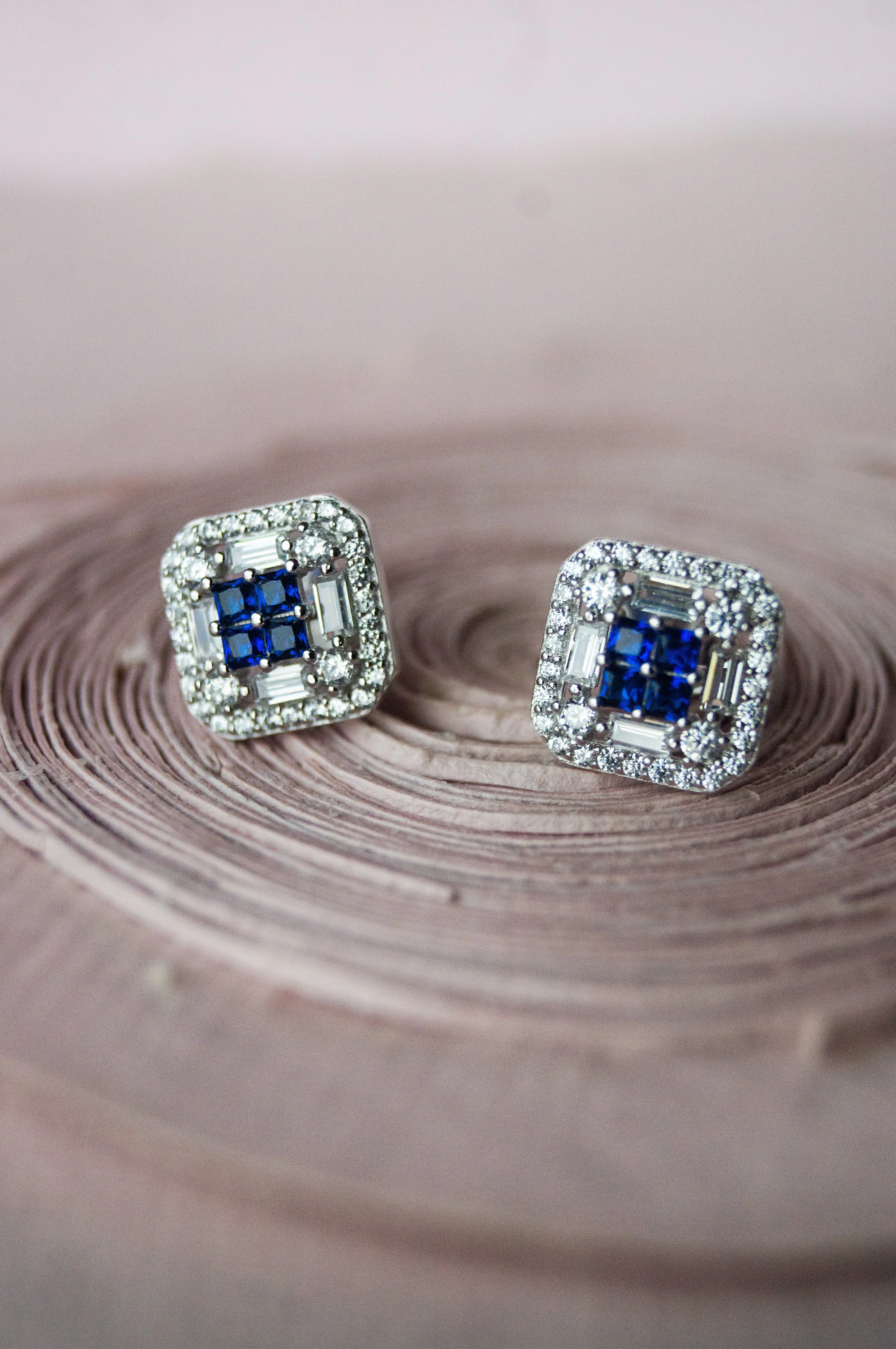 Vibrant Square Colorstone Statement Sterling Silver Stud Earrings - Blue