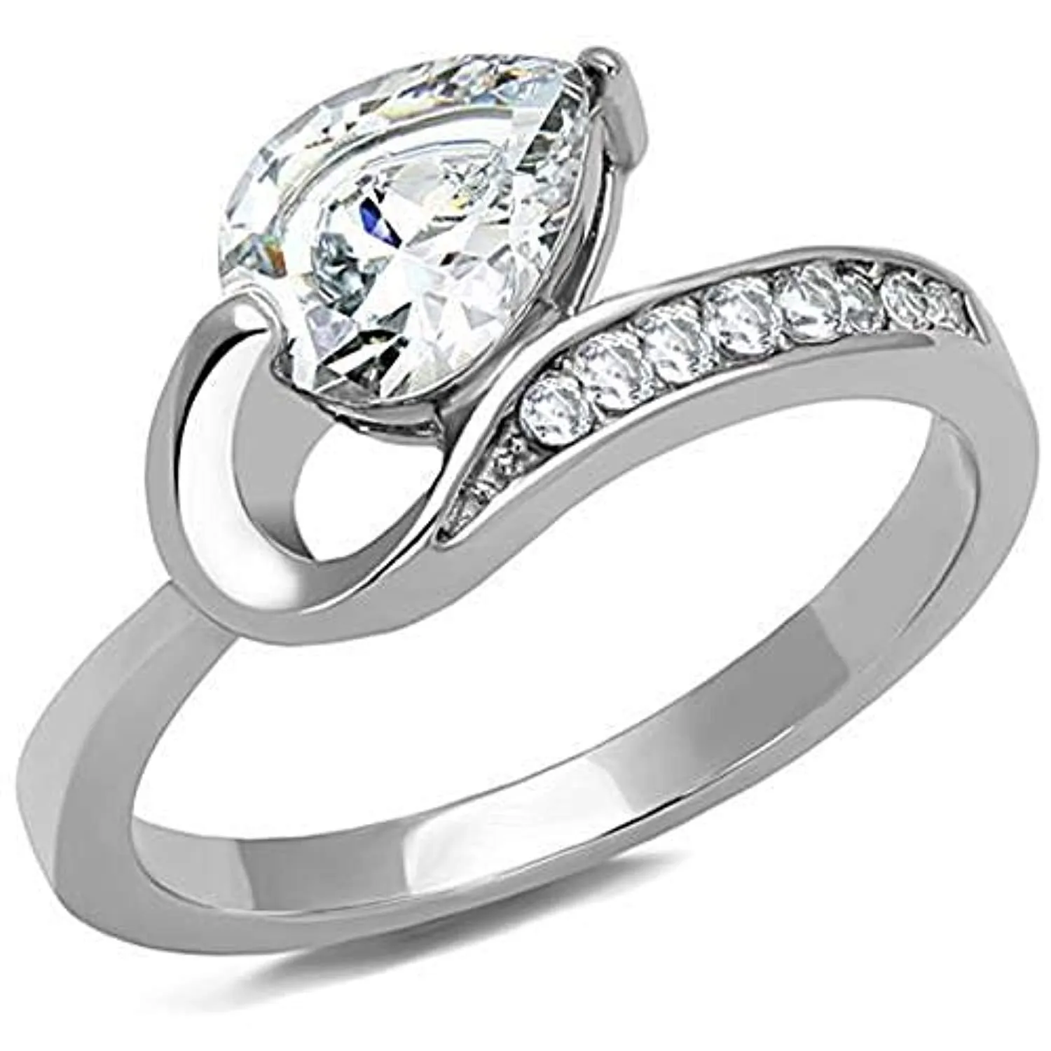 WildKlass Stainless Steel Ring High Polished Women AAA Grade CZ Clear