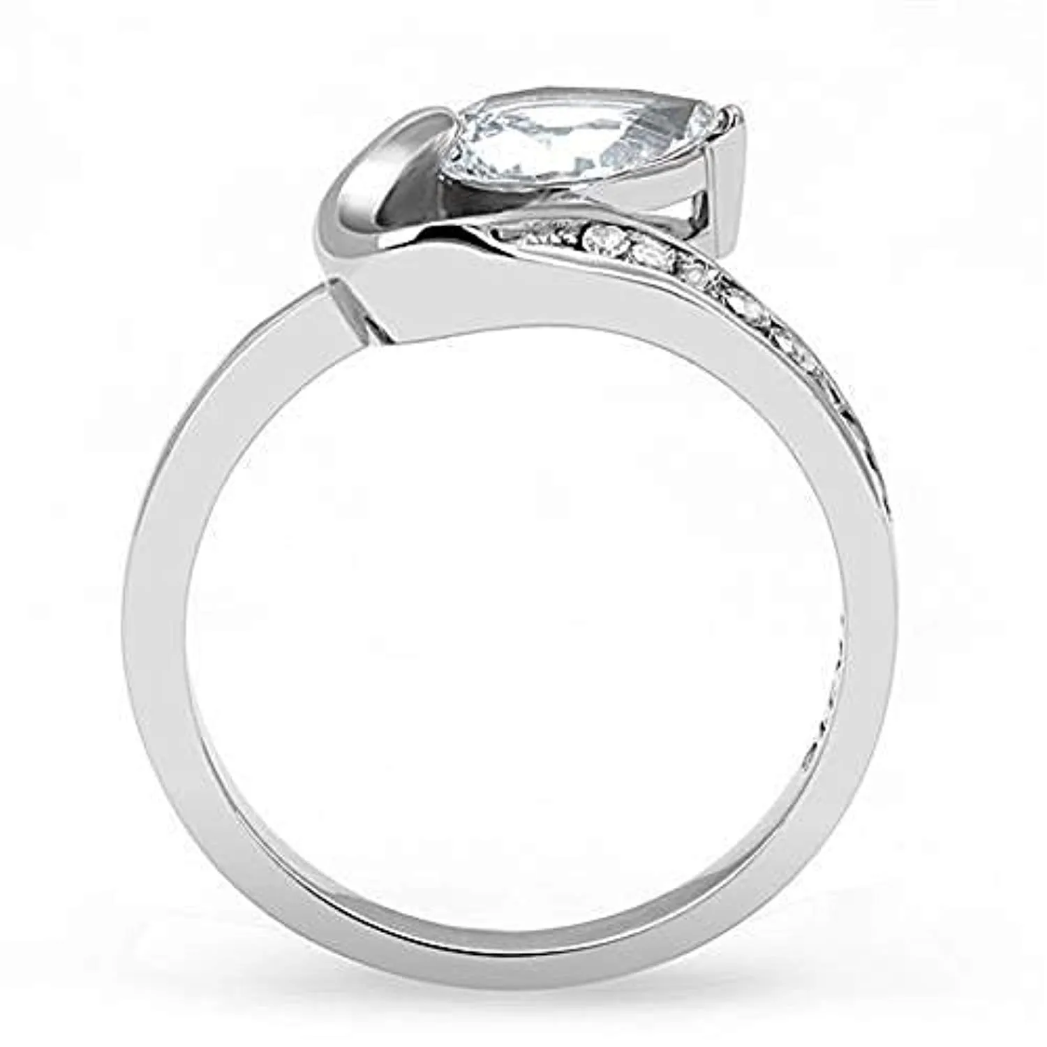 WildKlass Stainless Steel Ring High Polished Women AAA Grade CZ Clear