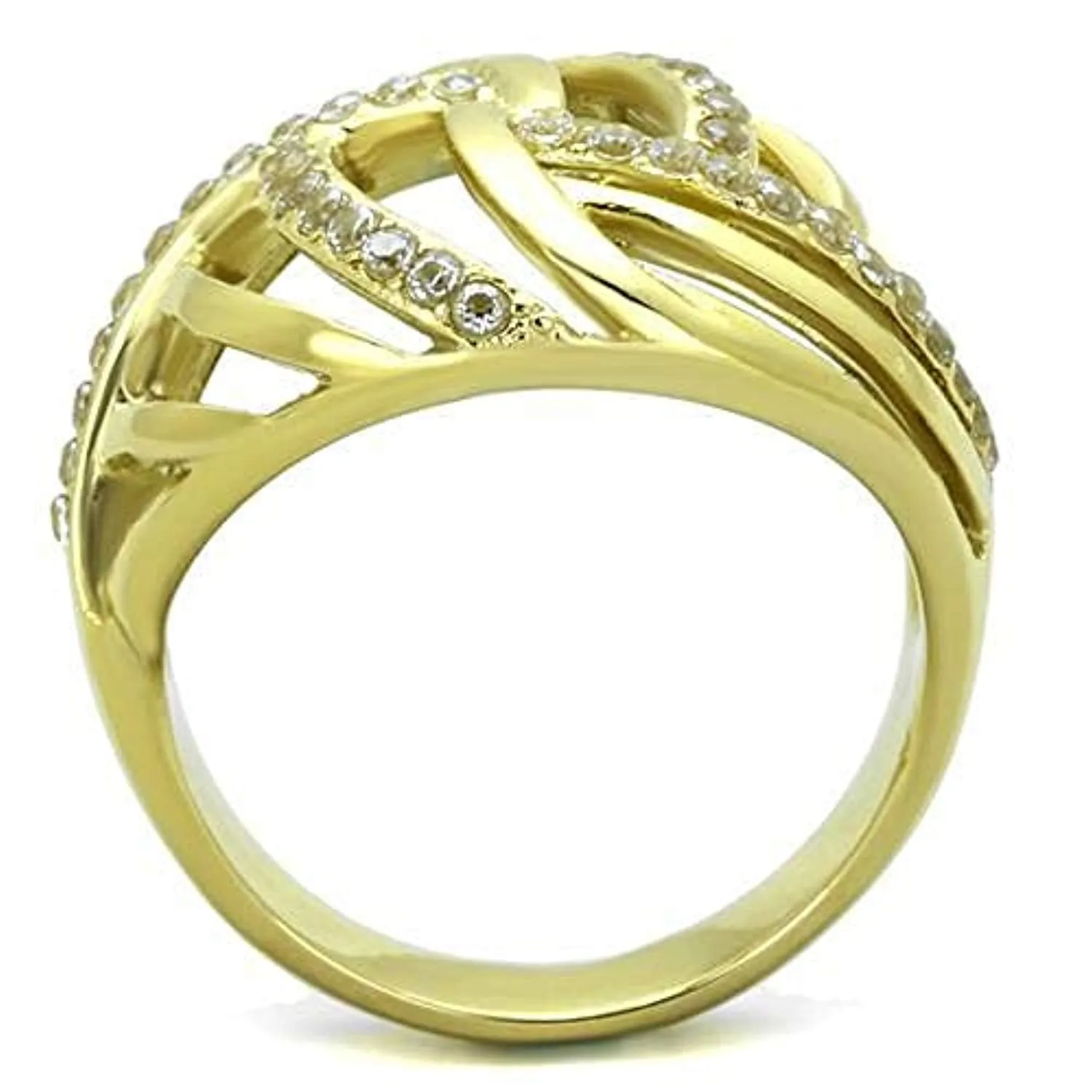 WildKlass Stainless Steel Ring IP Gold Women AAA Grade CZ Clear