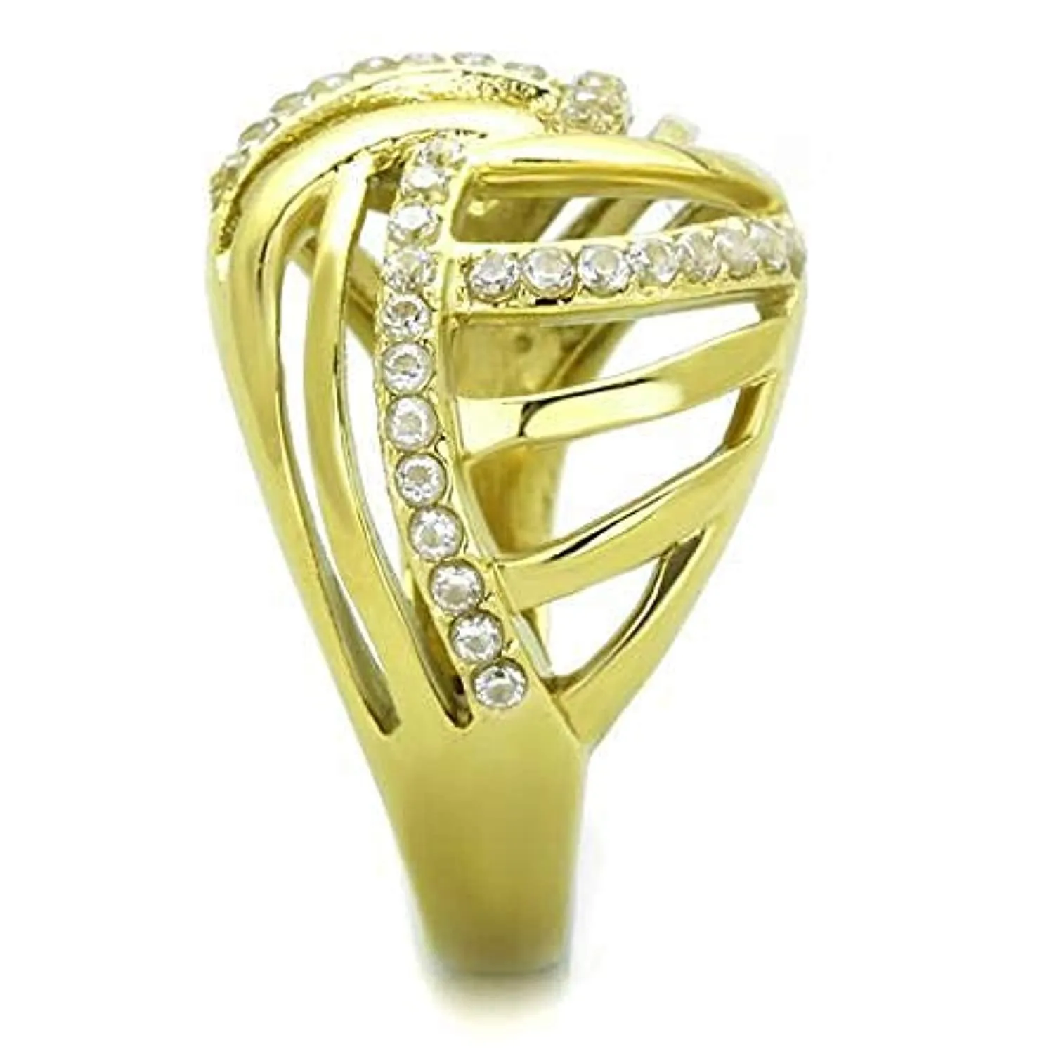 WildKlass Stainless Steel Ring IP Gold Women AAA Grade CZ Clear