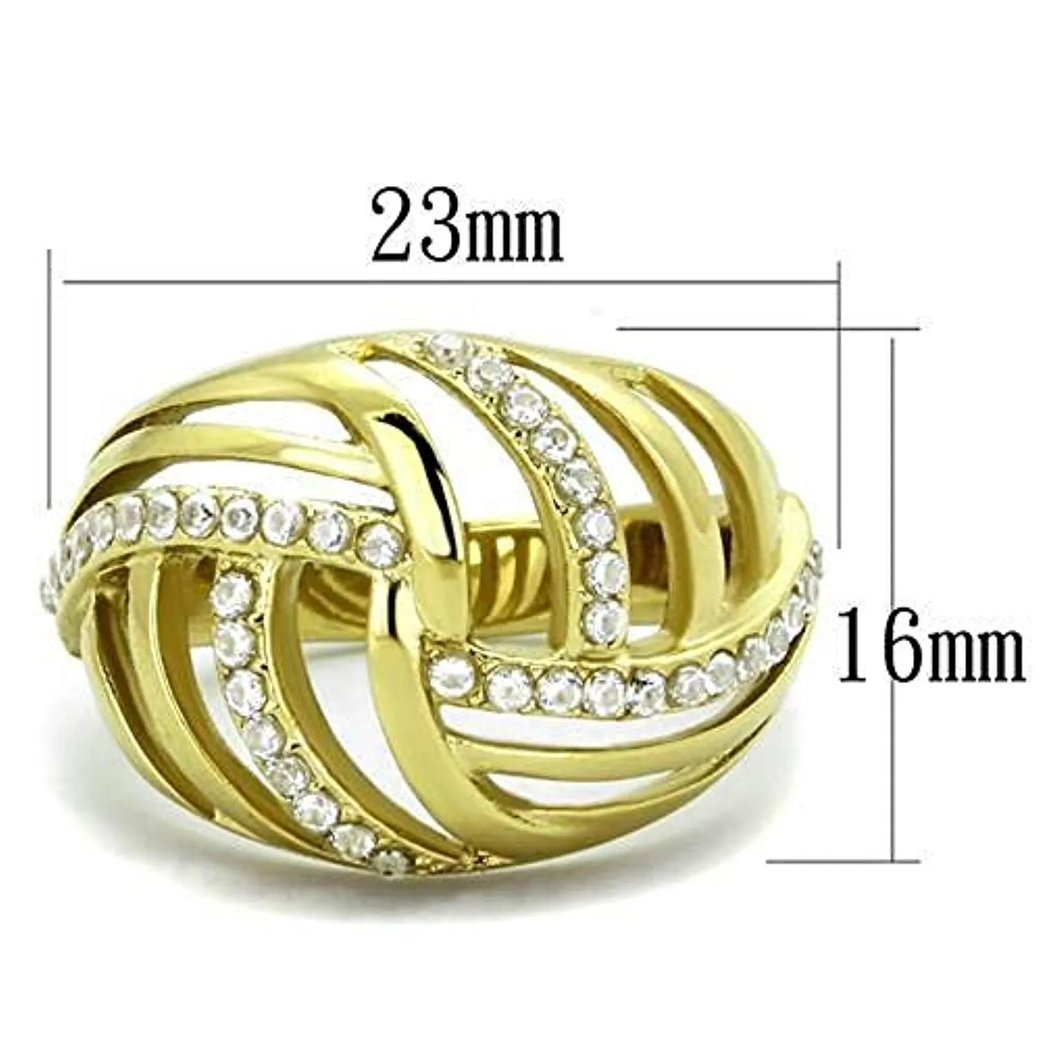 WildKlass Stainless Steel Ring IP Gold Women AAA Grade CZ Clear